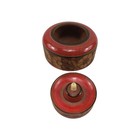 Vintage Turned Treen Box Round Wood Carved Box W Lid  Red Floral Trinket Jewelry