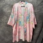 Marukyo Tokyo Vintage Pink Satin Kimono Robe Size L Crane Floral Made In Japan