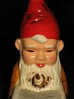 Vtg  50 s Elf Gnome Reading  Book Sitting On Stump Mushroom 6  High Ceramic Xmas