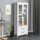 Freestanding Kitchen Storage Cabinet With Drawers Glass Door Cupboards Shelves
