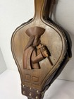 Vintage Hand Carved Wood Fireplace Bellows Andean Llama Folk Art Leather Brass