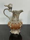 Antique 80  Years Old Arabic Dallah Coffee Pot Silver Tone   Amber Body