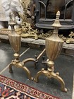 Antique Pair Brass Urn Fireplace Andirons 19th Cent Elegant Finial