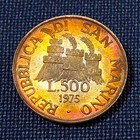 1975  san  marino  500  lire Silver Coin      Stonecutter     Double Rainbow  toning