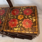 Vintage Midcentury Wood Tiered Foldout Accordion Style Sewing Box Antique