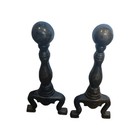 Fire Dogs Pair Antique Hand Hammered Finish Andirons Cannonball Top Cast Iron