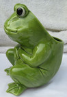 Pottery Vintage Frog Planter pencil Holder Green Frog Sitting 4 5 x 3 25  X 3 5 