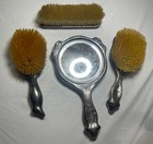 Vintage  Silver-plated Vanity Dresser 4 Piece Set  Mirror   Brushes