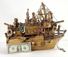 Antique Hand Carved Folk Art Ship Golf s War Senegal Marine Nationale