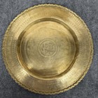 Vtg Brass Etched Floral Tray 16  Round Scalloped Rim Asian Art Decor Hong Kong