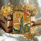 Framed Boho Floral Wall Art  Mid Century Modern Vintage Flower Pictures Wall    