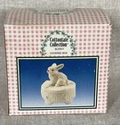 Vintage Porcelain Bisque Snow Bunny Cottontail Rabbit Trinket Jewelry Box Easter