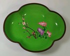 Chinese Canton Enamel On Metal Trinket Dish Floral Green 5 5  Cherry Blossom 
