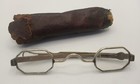 Vtg Sliding Adjustable Octagon Civil War Silver Frame Eye Glasses Leather Case 