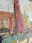 Marine Oil Painting On Wood Depicting A Nautical City Port Scene 18th Century