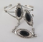 Sterling Silver   Black Onyx Shadowbox Slave Bracelet - Ring Size 7