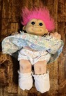 Vtg Russ Berrie 11  Troll Plush Soft Body Girl Doll Floral Dress Pink Hair  h 