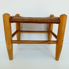 Solid Oak Wood Foot Stool With Hand Woven Reed Seat Bench 14x11x12 Inch Vintage