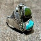 Vintage Navajo Ring Size 12 Sterling Silver Turquoise Green Blue Native American