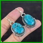 925 Sterling Silver Oval Natural Tibetan Turquoise Hook New Drop Dangle Earrings