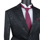 Vinci Men s Black Textured Tonal Paisley 2-button Slim Fit Suit - New