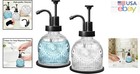 Refillable Vintage Glass Soap Dispenser Set - Leak-proof With Black Pump  2 Pk