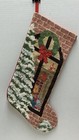 Vintage Christmas Wool Needlepoint Stocking Cat Tree Winter Fireplace  read