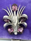 Art Deco Signed Eisenberg Original Vermeil  Purple Clear Rhinestones Fur Clip  