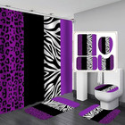  4pcs Leopard Print Shower Curtain Set With Rug  Toilet Lid Cover And Bath 