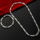 Unisex 4mm Wide Figaro Link Chain Necklace   Bracelet Set 925 Sterling Silver