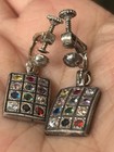 925 Silver Hoshen Screw-on Earrings 12 Tribe Gemstone Israel Hebrew Vtg Rare