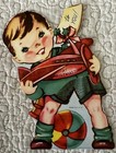Unused Christmas Boy Toy Airplane Present Mechanical Vtg Greeting Card 1940s