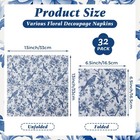 32 Pcs 8 Styles Decoupage Napkins  Blue And White Floral Paper Napkins