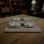 Vintage Crystal Glass Silver Plate Coaster ashtray Set By Leonard Italy Set Of 4