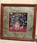 Anna Pugh Strawberry Pot And Bird Flower Pot 2 Framed Folk Art 18x19