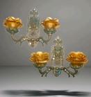 Pair Of Antique French Bronze  Brass French Sconces Devil Faun Face Petals Shade