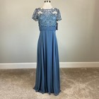 Js Collections Blue Evening Gown Lace   Chiffon Short Sleeve A-line Dress Size 6