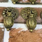 8 Antique Vintage Pendant Teardrop Brass Drawer Pulls W backplates
