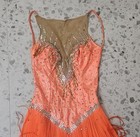 Vtg Deirdre Of London Haute Couture Orange Ballroom  Rhinestone Feather Dress  0
