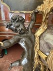 French Antique 3 Piece Bronze   Marble Clock   Candelabras Cherub Set