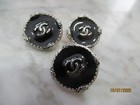 Chanel 3  Silver Tone Cc   Black Buttons   16 Mm  Lot 3 Pc Set
