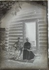 Antique Glass Plate Negative  Couple Seated In Front Of Log Cabin C  1910