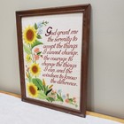 Sunflower Crewel Embroidery Serenity Prayer Framed Needlework Cottage Wall Art