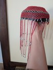 Vtg Festival Headdress Skull Cap Red Silvertone Beaded Tassel Fringe Flapper 1c