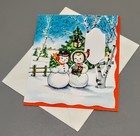 1 Vtg 1950s Christmas Card  env Snow Couple Unused W  Glitter  Cute   Colorful  