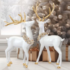 Deer Greeter  Figurine Gold Accents Elegant Holiday Christmas Decor  Set Of 2