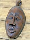 Vintage  Wood African Tribal Mask With Bird On Top Hand Carved Wall Decor