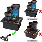 Zen Tabletop Fountain Indoor 4-tier Led Waterfall With Natural Rocks -relaxation