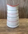 Vintage Czech 8  Red green Striped Ceramic Pitcher Water Milk 