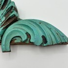 Antique Salvage Wood Trim Piece Teal Blue Patina Shell Scroll Mirror Part Decor